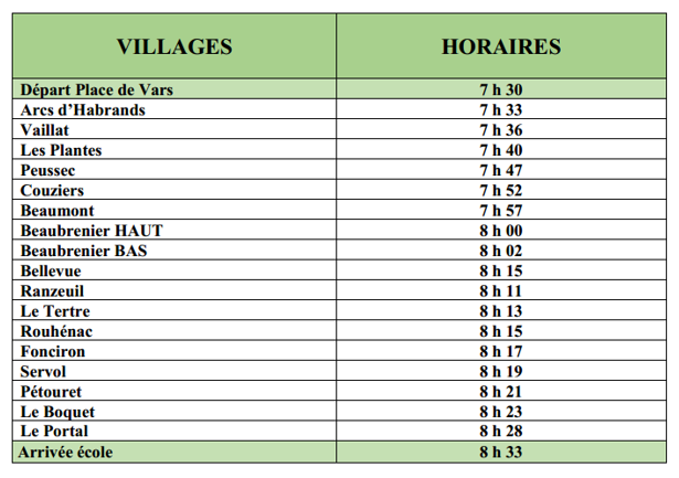 Horaires bus matin